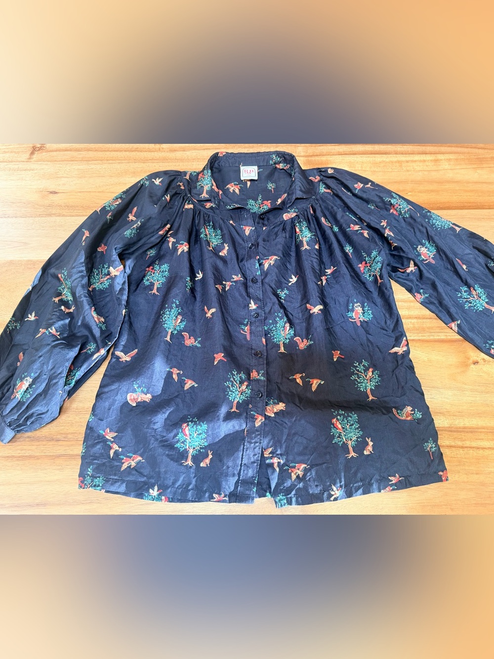 Vtg 70s 80s RD 2 Woodland Animal Novelty Print Blouse Cottagecore Twee S/M
